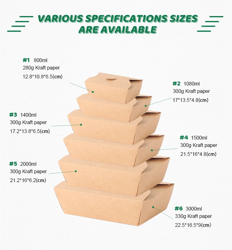 Kraft Paper Food Packaging Boxes Disposable Lunch Box Take Away Food