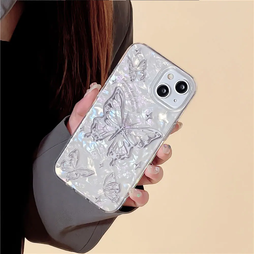 Tpu Pc Seashell Phone Case For Iphone X 7 8 10 11 12 13 14 15 Max Pro Plus Butterfly Sparkle Gradient Color Ombre Sjk141 Laudtec details