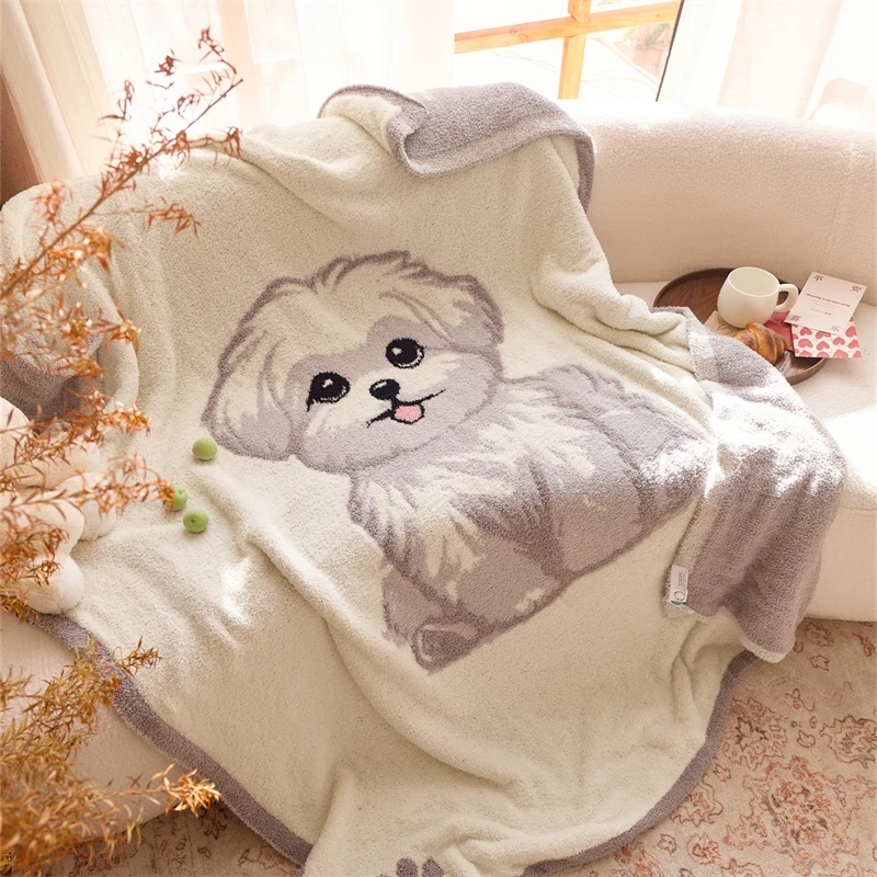 MD New Soft Cute Puppy Dog 100% Polyester Microfiber Knitted Throw Blanket Home Decoration Custom Sofa Couch