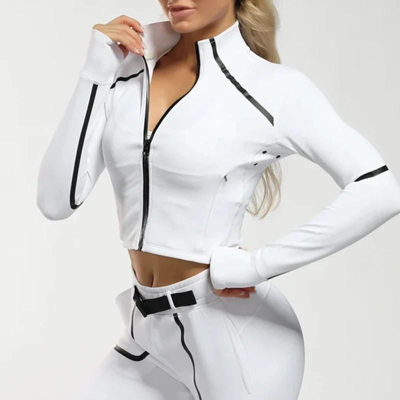 Cool style plain women slim fit tight long sleeve gym tops custom fitness sports outwear yoga zipper jackets