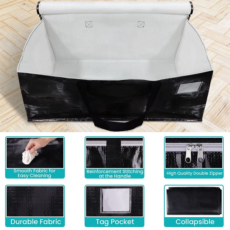 Custom Extra Large Moving Bags with Zipper Carrying Handles Heavy Duty Storage Tote Bag for Space Saving Camping and Travel