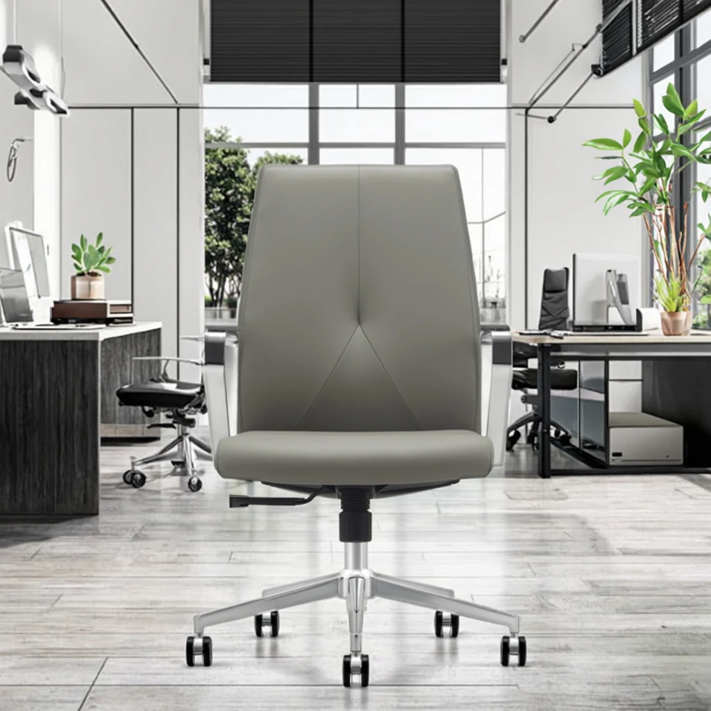Comfortable Modern Ergonomic Executive Leather Home Office Chair with Adjustable Height and Aluminium Base 6