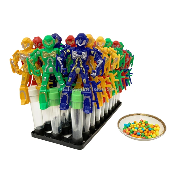 Пластиковые игрушки-роботы с пустой трубкой для конфет