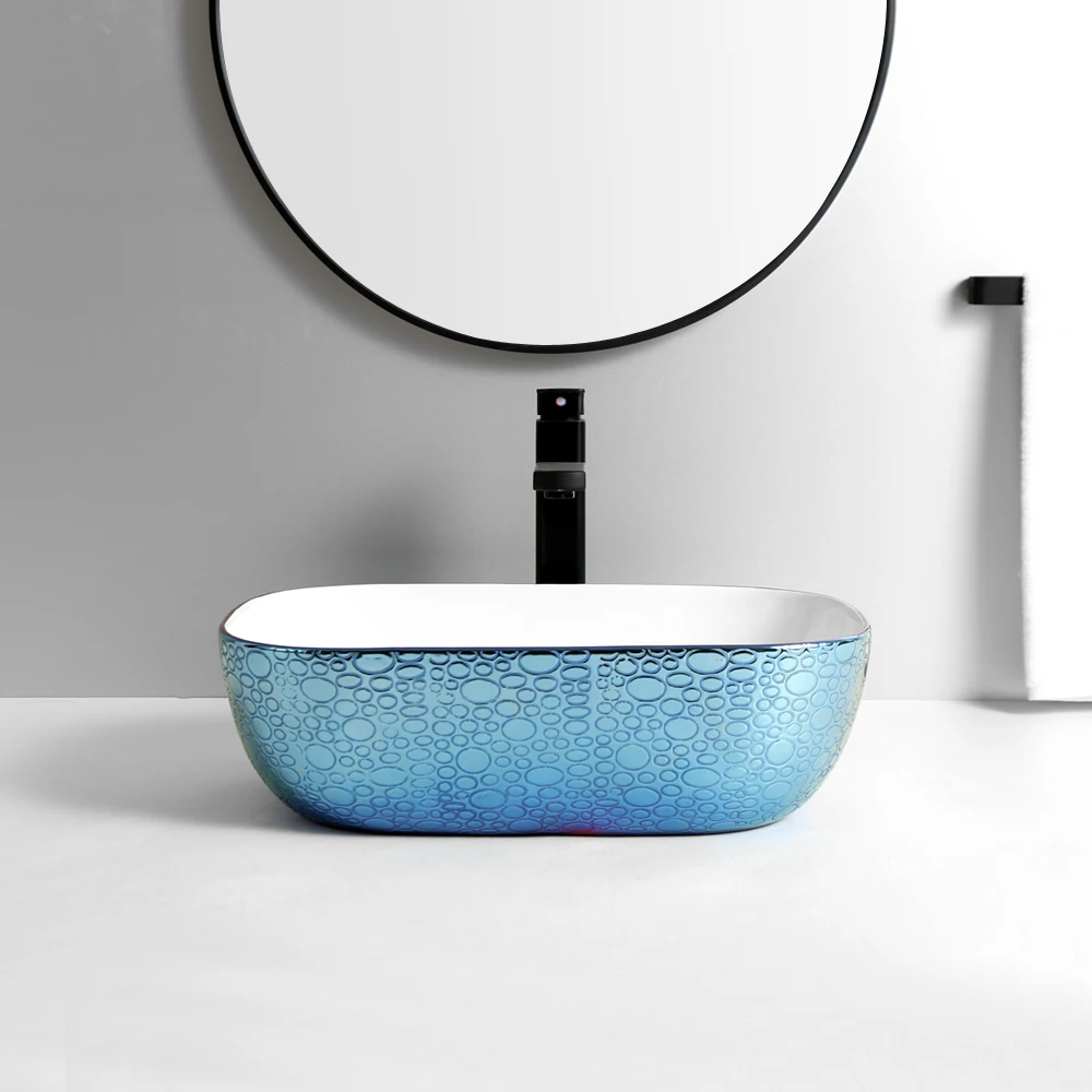Yingjie Ceramic Wash Basin Supplier Fashion Electroplated Elegant Blue Washbasin Ceramic Bathroom Sink Buy Bathroom Sink