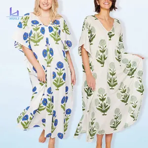 Huilil Manufacturer's Custom Floral Print Polynesian Maxi Modest for Women Plus Size V-Neck Short Sleeve Loose Fit Floor-Length