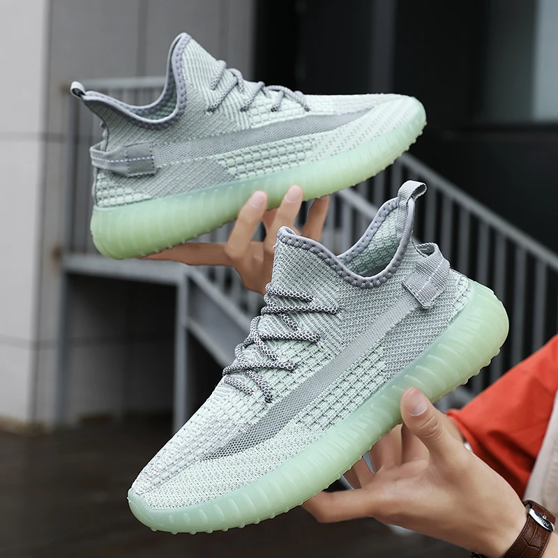 Популярные высокие кроссовки yeezy 350, легкие светящиеся повседневные туфли yeezy унисекс