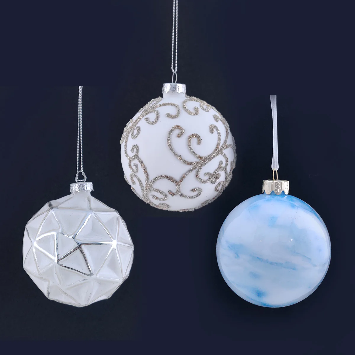 Custom personalised small clear cut custom glass handmade hanging Christmas tree colorful ball ornament set manufacture