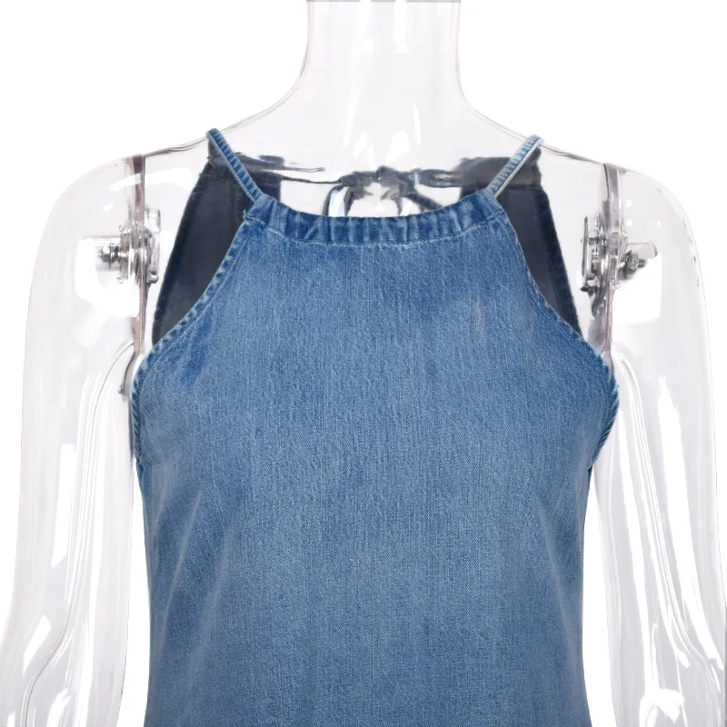 New Oem Fashion Loose Ladies Jeans Women Halter Ruffles Dresses Denim Dress