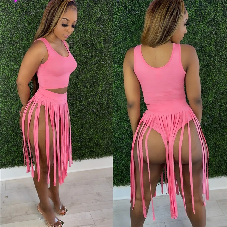 1041419 New Arrival 2021 Women Clothes Summer Solid Color Sexy Two Piece Skirt Set