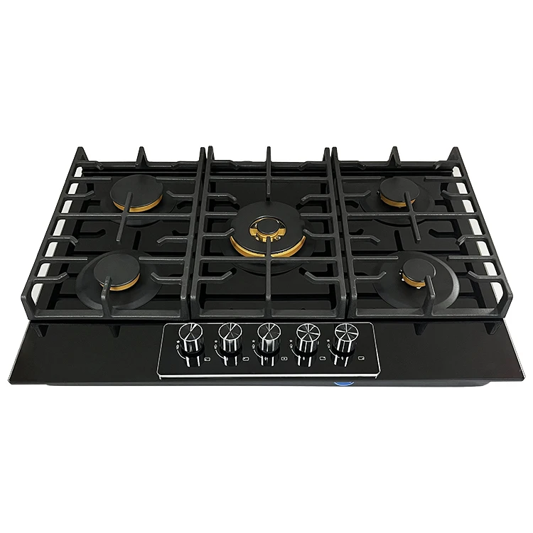 Heavy Duty Cast Iron Grid High Quality Royal 5 burner Glass Gas Cooker