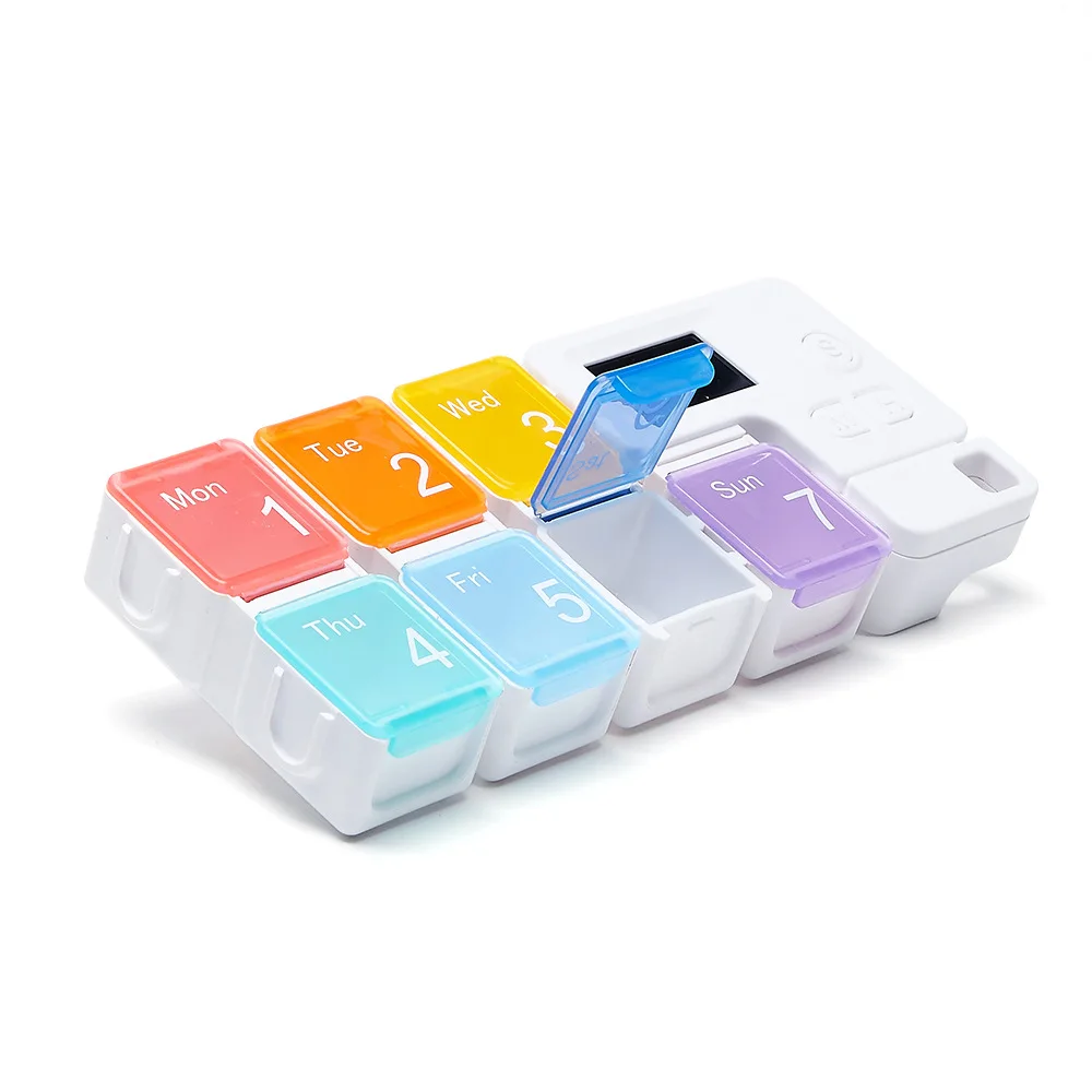 New 2024 Bpa Free One Week 14 Compartment Pill Box With clear Electronic Timer Vitamin Fish Oil Supplement Organizer