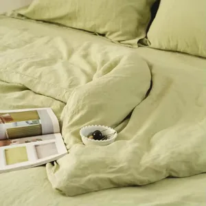 High Quality 100% Natural Pure Flax French Linen 4 Pc Bedding Set Solid Color Bed Sheets Linen