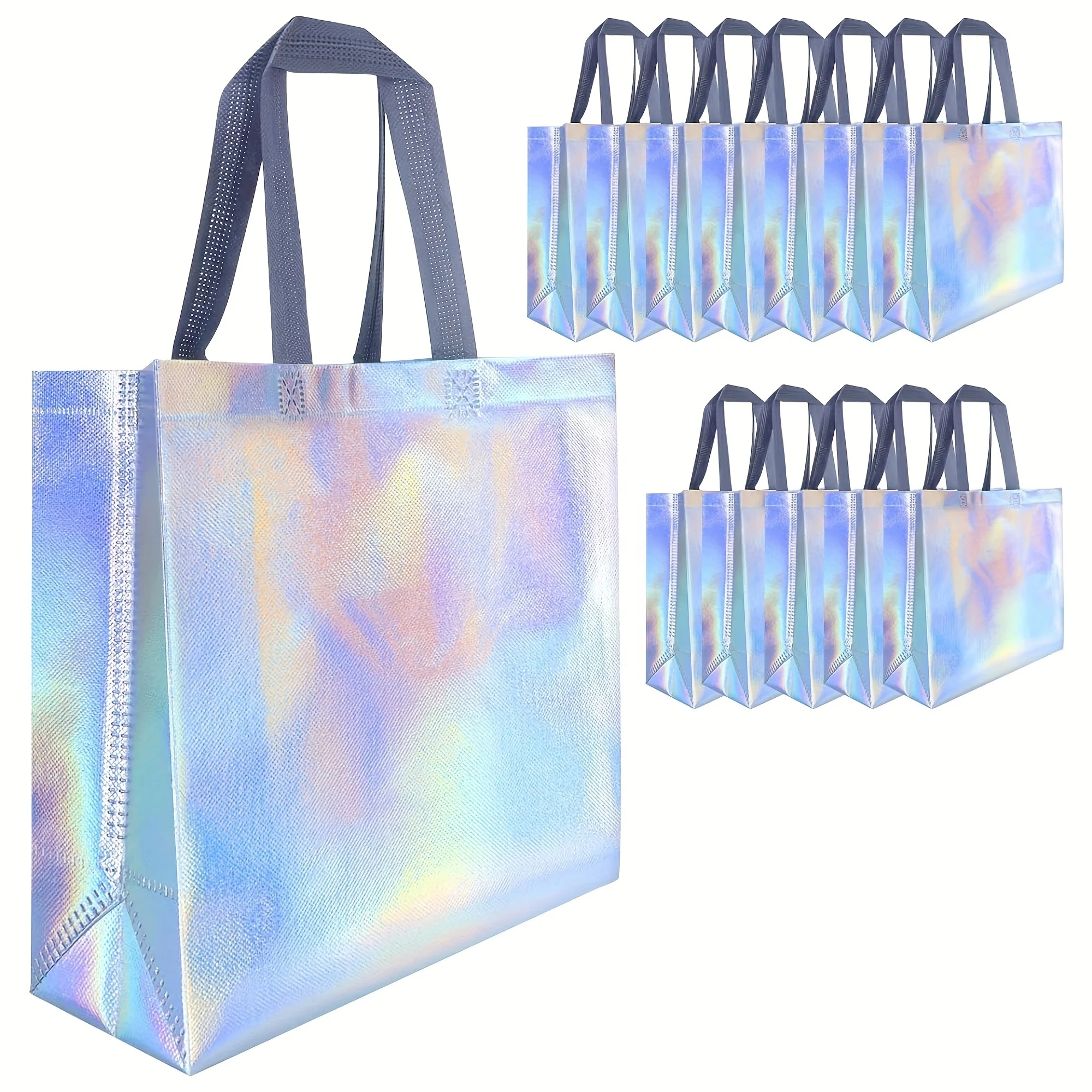 Reusable Laser Iridescent Laminated pp Nonwoven Garment Shopping Tote Bag Personalize Custom Gradient Metallic Non Woven Bag