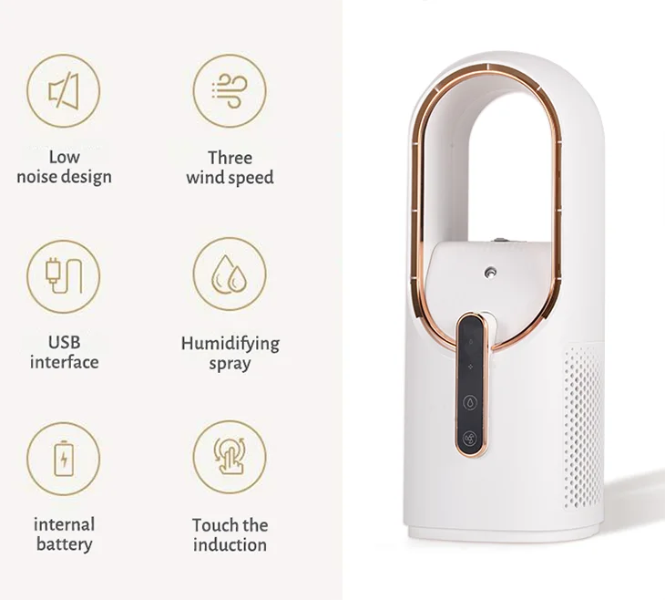 Leafless Fan Mini Air Conditioner Portable USB Rechargeable Water-cooled Air Conditioner Household Spray Humidifying Air Cooler_voghion.com