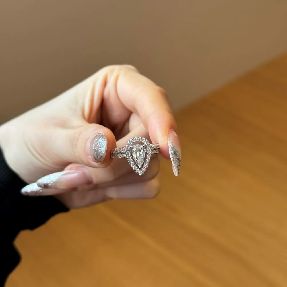 KAKODIY Cut Geometric Drop Ring Engagement Wedding 925 Sterling Silver Ring Set for Women detail 8