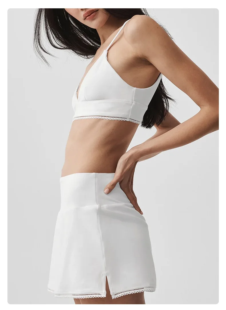 Lace bra lace skirt yoga clothes High waist abdominal-shaping slimming sling blouse running sports three-piece suit — detail