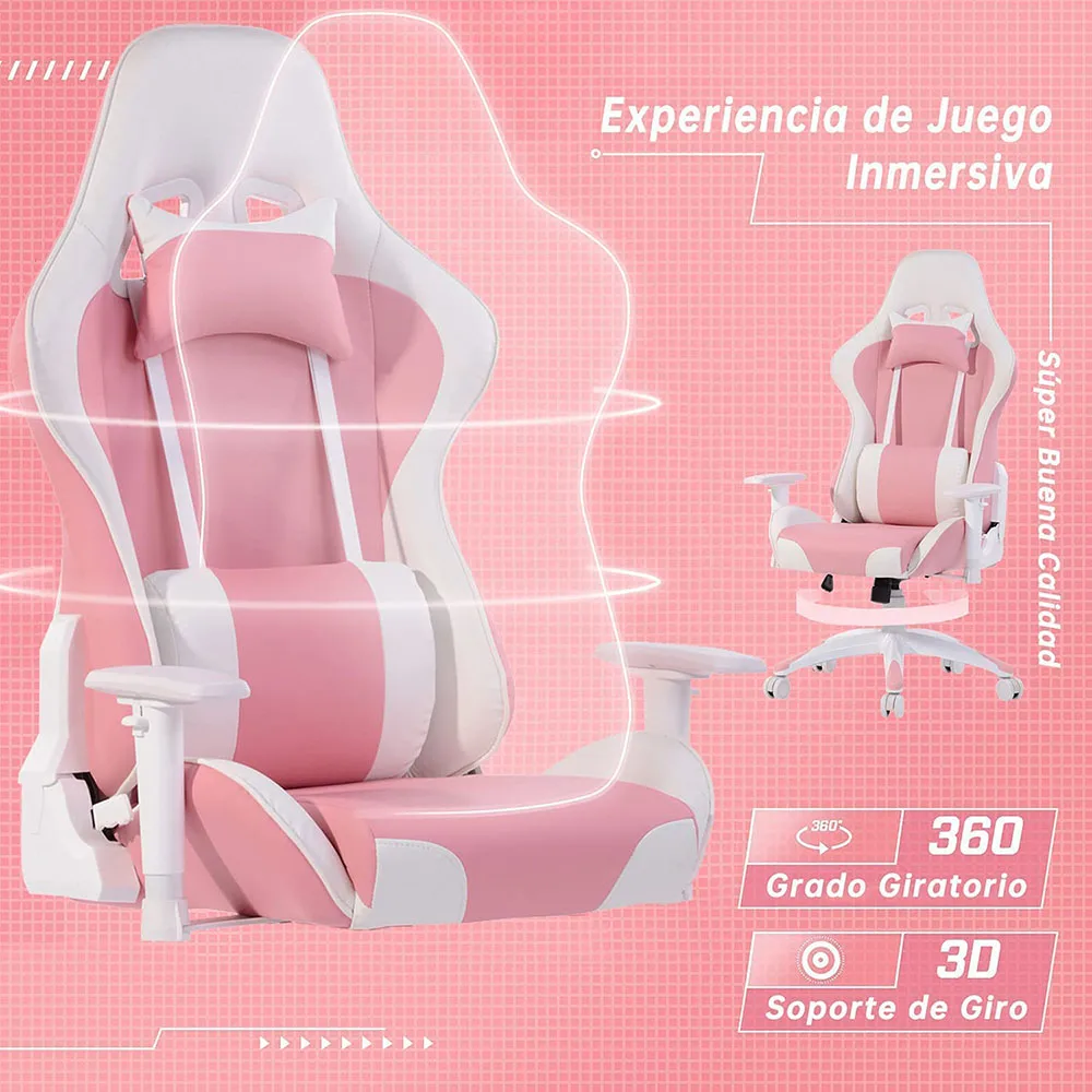 Customized Pink Gaming Table Chair Led RGB Lights Laptop Computer Chair Desk with Cup Holder for Girl Boy