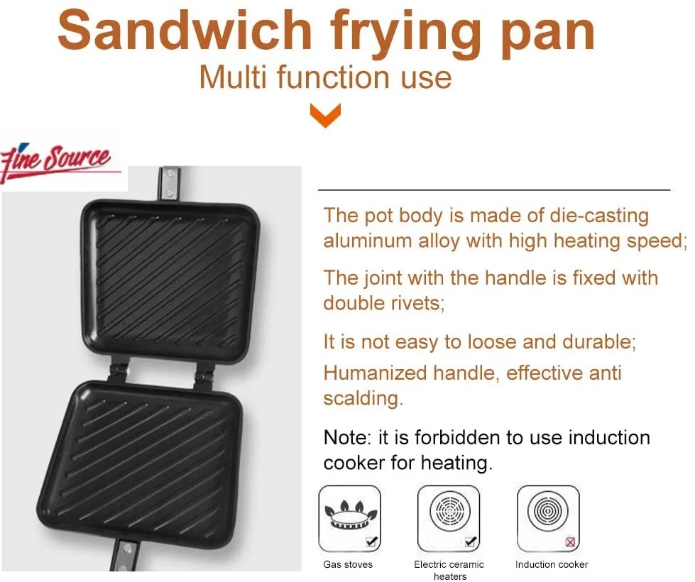 Non-Stick Grilled Sandwich and Panini Maker Pan with Heat-Resistant Handle