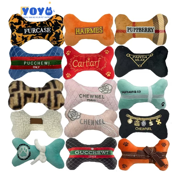 Yoyo Multi Designer Dog Bone Toy Custom Design Pet Plush Toys Pet Puppy Squeaky Accessory Personalized Dog Chewing Bite Toy
