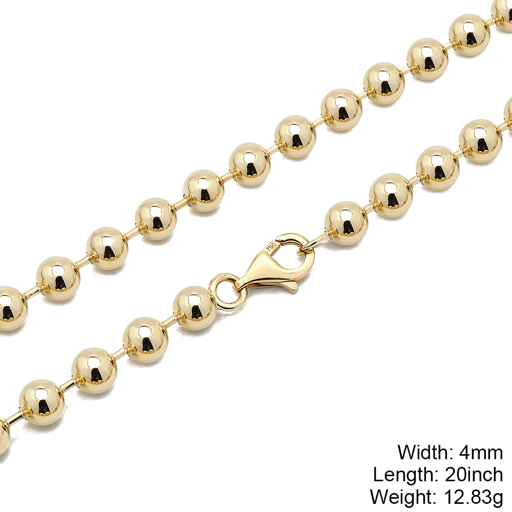 20inch 4mm Ball Real Genuine Gold Chain Necklace 18 carat gold jewelry  wholesale in China