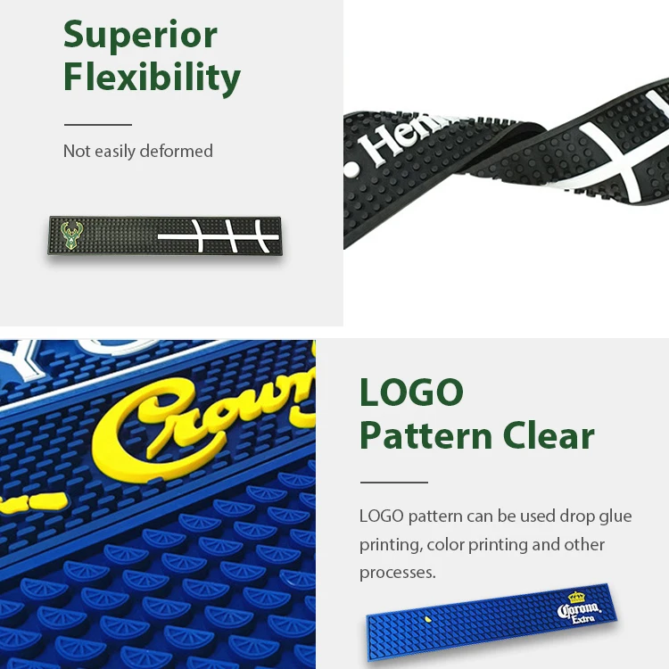 Best Selling Pvc bar Mat  2024 Online Custom Logo Soft Rubber Beer Bar Mat Cocktail  Drip Mat