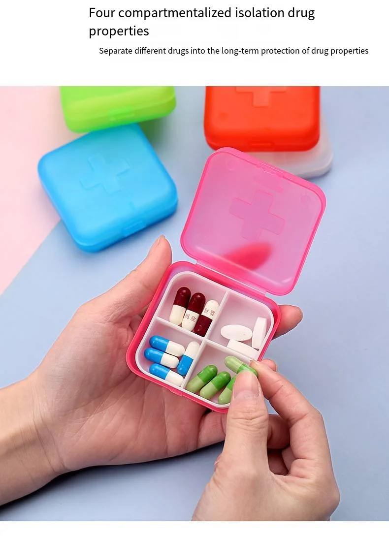 Creative cross four cell pill box convenient travel mini plastic pill box pill storage manufacture