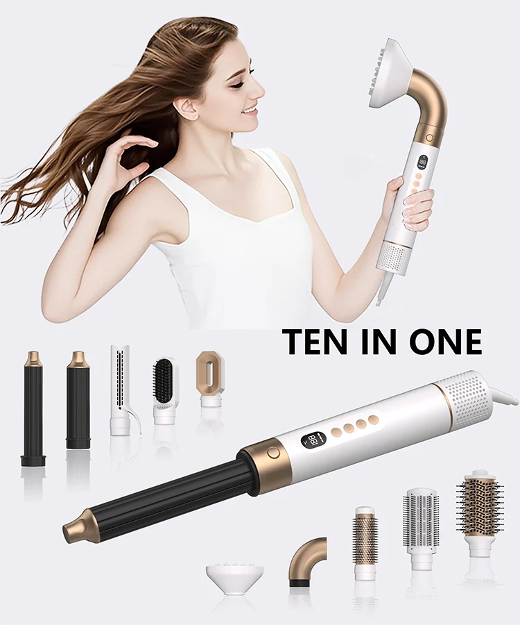 MESKY New Product 110000 Rpm 1300w LED Temperature Display 10 in 1 Hair Curling Iron with Negative Iron manufacture