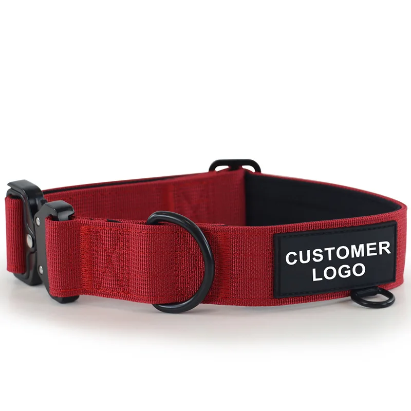 Heavy Duty Soft Padded Handle Nylon Dog Collar With Tactical Buckle