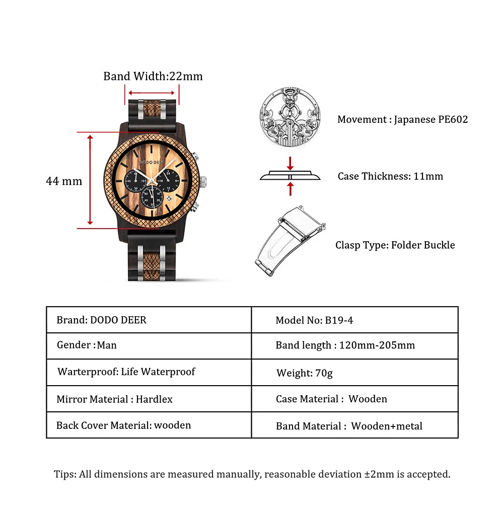 DODO DEER Men's Chronograph Wooden Watch with Natural Wood Bracelet - Eco-Friendly Timepiece