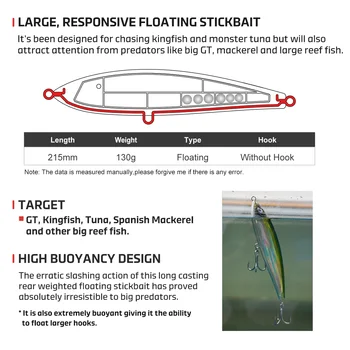 CHEERY Fish Diving Stickbait 215F Monster Tuna Commanding Predators Large Profile Floating Stickbait – Pencil – view 5