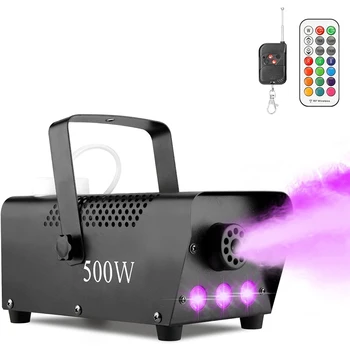 Halloween 500W Dry Ice Fog Machine Wireless Remote RGB LED Lights Automatic Spray Strobe Effect Upgraded Halloween Decorations