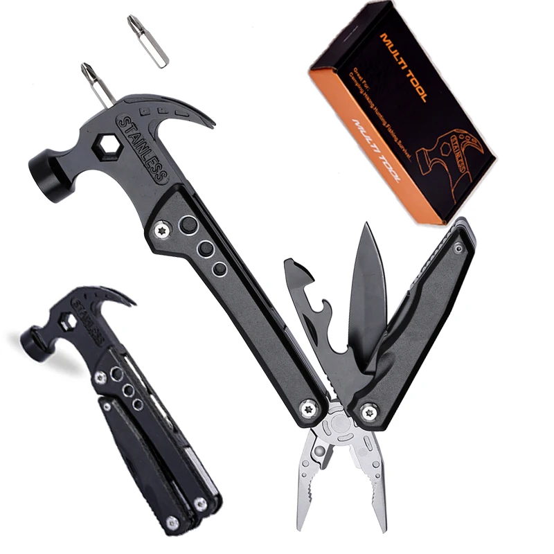 High Quality 13 1 Stainless Steel Pocket Style Multitool Outdoor Multifunctional Claw Hammer Pliers Screwdriver Blade Camping
