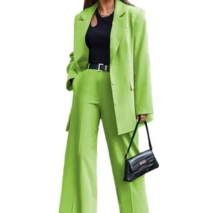 Women's Fashion Solid Color 2-Piece Set Long Sleeve Turn Down Collar Jacket Business Leisure Business Suits