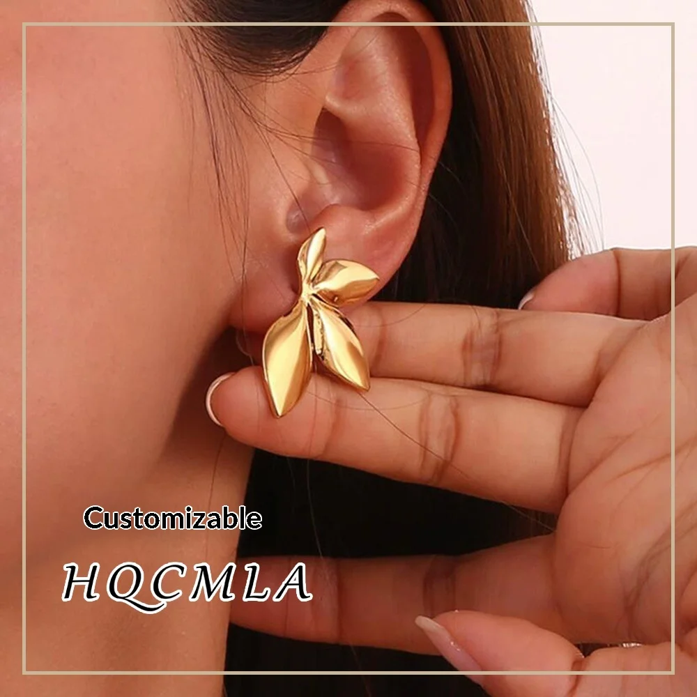 2026 Trendy Jewelry Stainless Steel Leaf Flower Waterproof Non-Fading Earrings - Fashionable and Attractive Women's Earrings