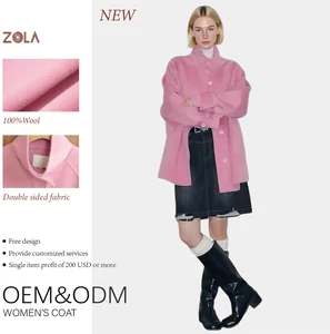 Elegant Women's Short Woolen Coat Eco-Friendly Handmade Turtleneck Single Breasted Closure Winter Clothing Customized Size