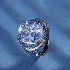 open size Black gold bird's nest cut white blue plated ring