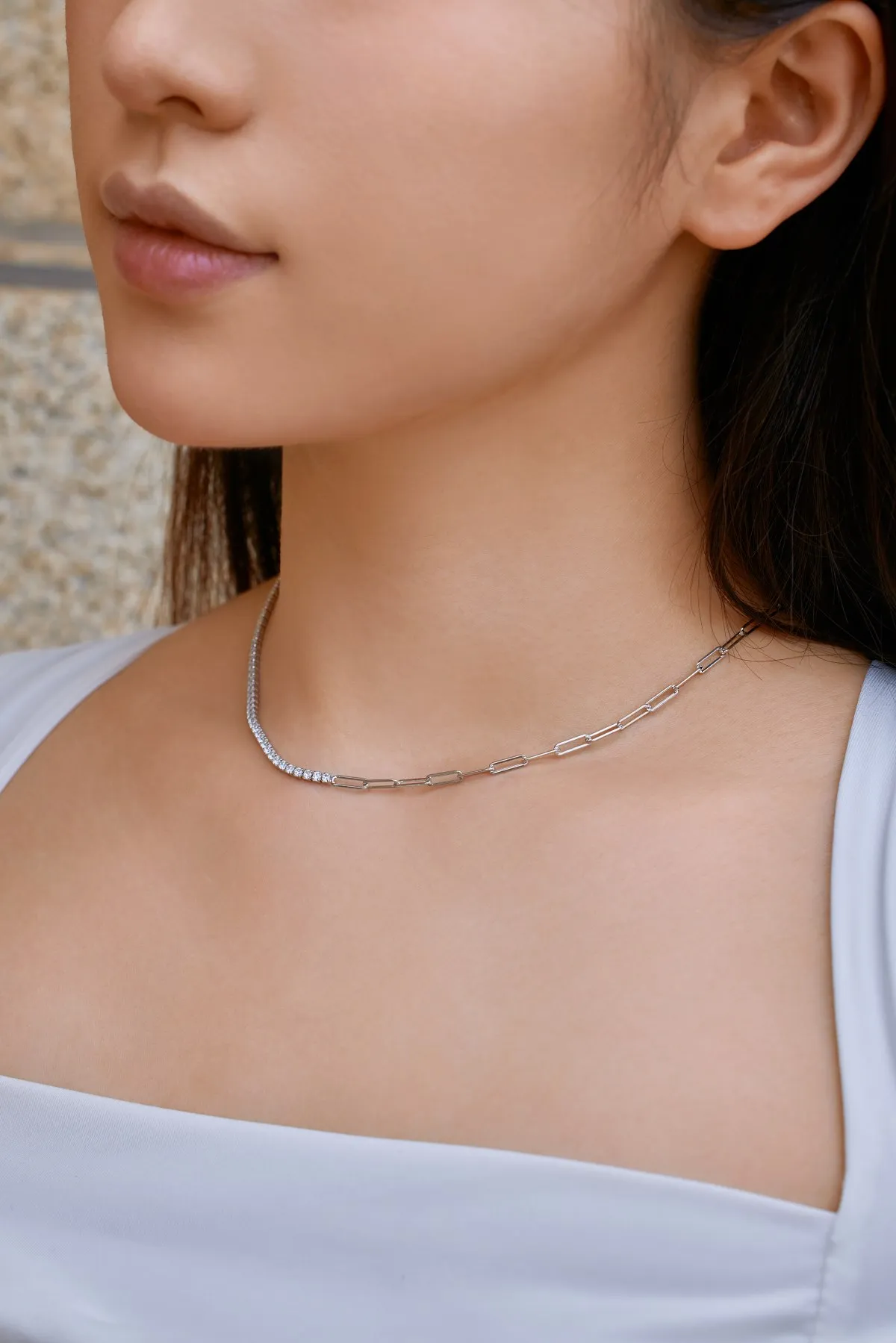 KAKODIY Fashion 18K Gold Plated 925 Sterling Silver Jewelry Zircon Necklace Tennis Paperclip Mixed Link Necklace for Women detail 3