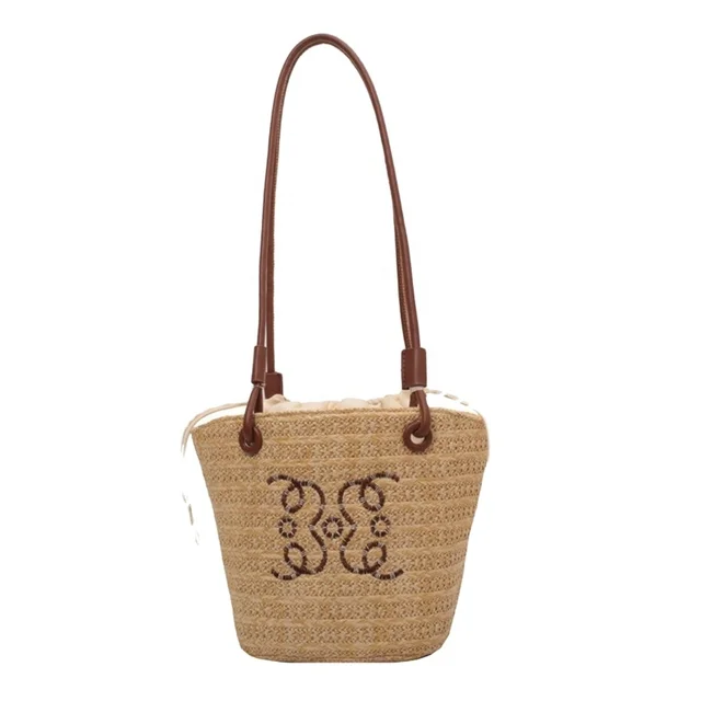 Straw Bags Women Large Capacity Customizable Logo Woven Bags Recyclable Popular Bucket Bags