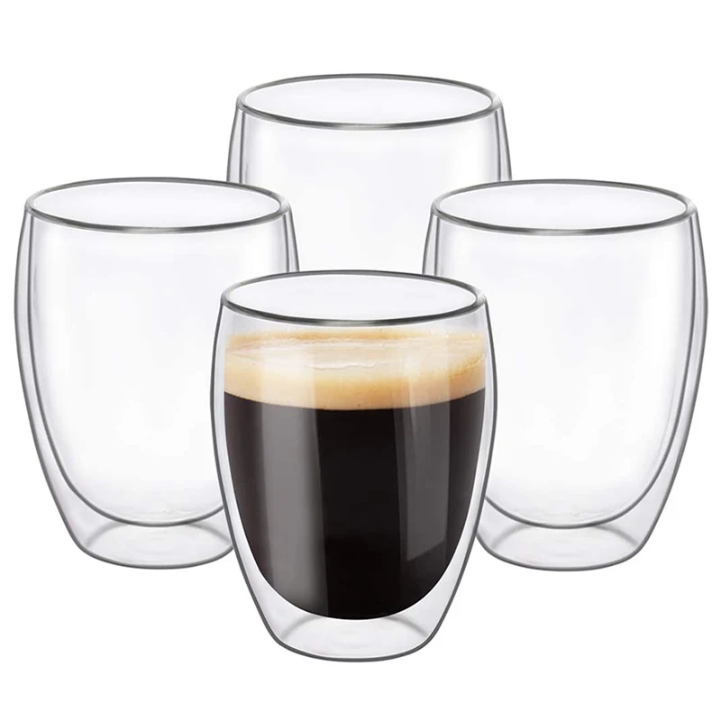 Glass Coffee Mugs-Clear Double Wall Glasses - Insulated Glassware