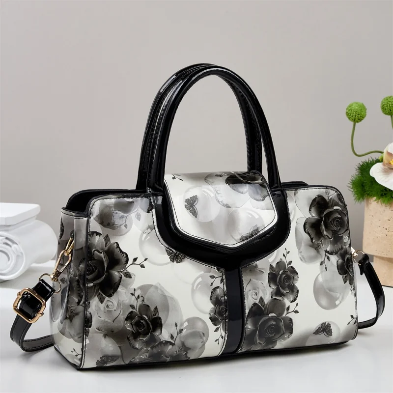 2026 Trendy Luxury Stylish Floral Pattern PU Tote Large Waterproof Lightweight Handbag Crossbody for Daily Use