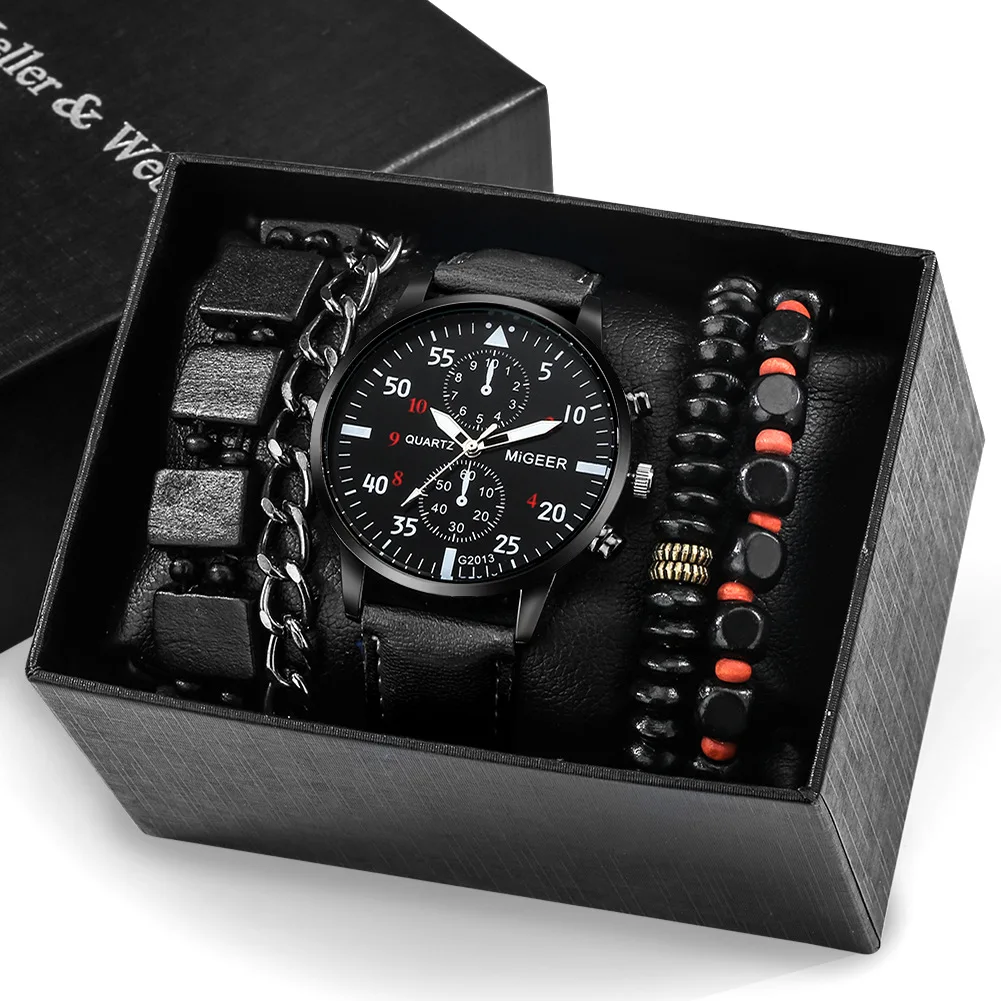 New Men's Quartz Watch + Bracelet Combo Set Gift Watch