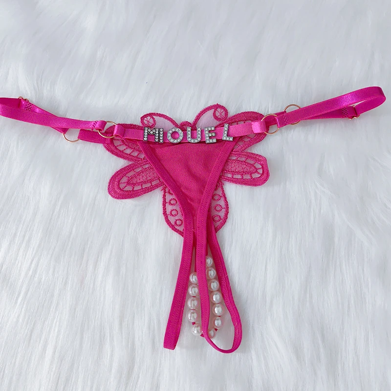 Very Hot Girls Thong Sexy G-string Open T-Back Hipster Women's butterfly Erotic Underpants Embroidered Adjustable Pearl Thong