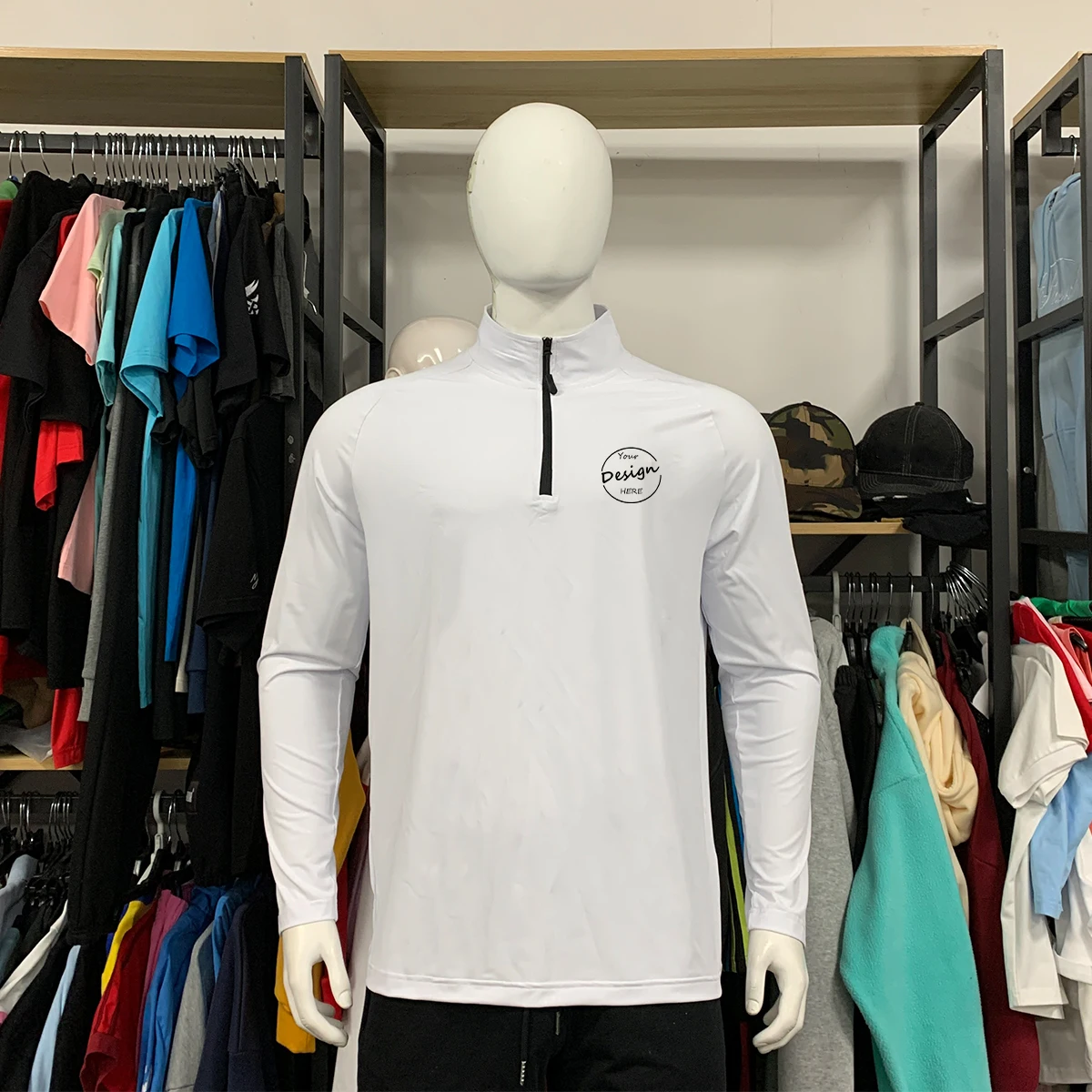 Wholesale Men Blank Personalized Sports 1/4 Zipper Mock Neck T-shirt High Quality 84 Polyester 16 Spandex T Shirt