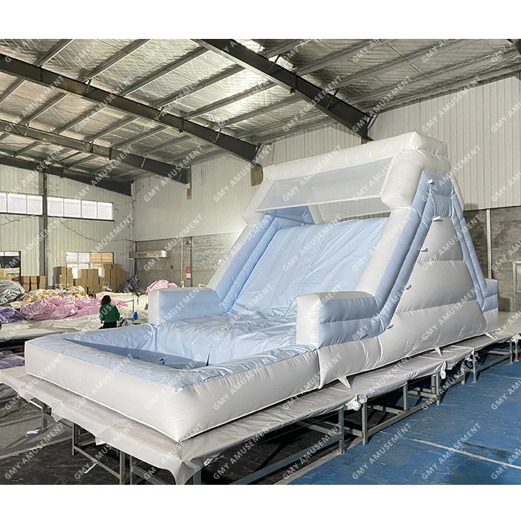 Commercial pvc outdoor pastel blue white rental pool slide inflatable inflatable water slide for kids and adults