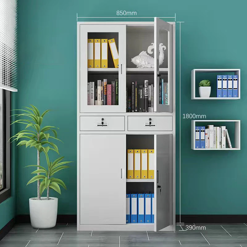 Stålfilingskabinett med 2 centrala lådor och stängda dörrar för kontorsdokumentorganisation