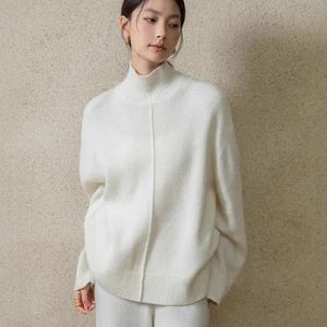 Autumn and Winter Vertical High Collar Solid Color Sheep Wool Sweater for Women Casual Raccoon Velvet Base Knitted Shirt