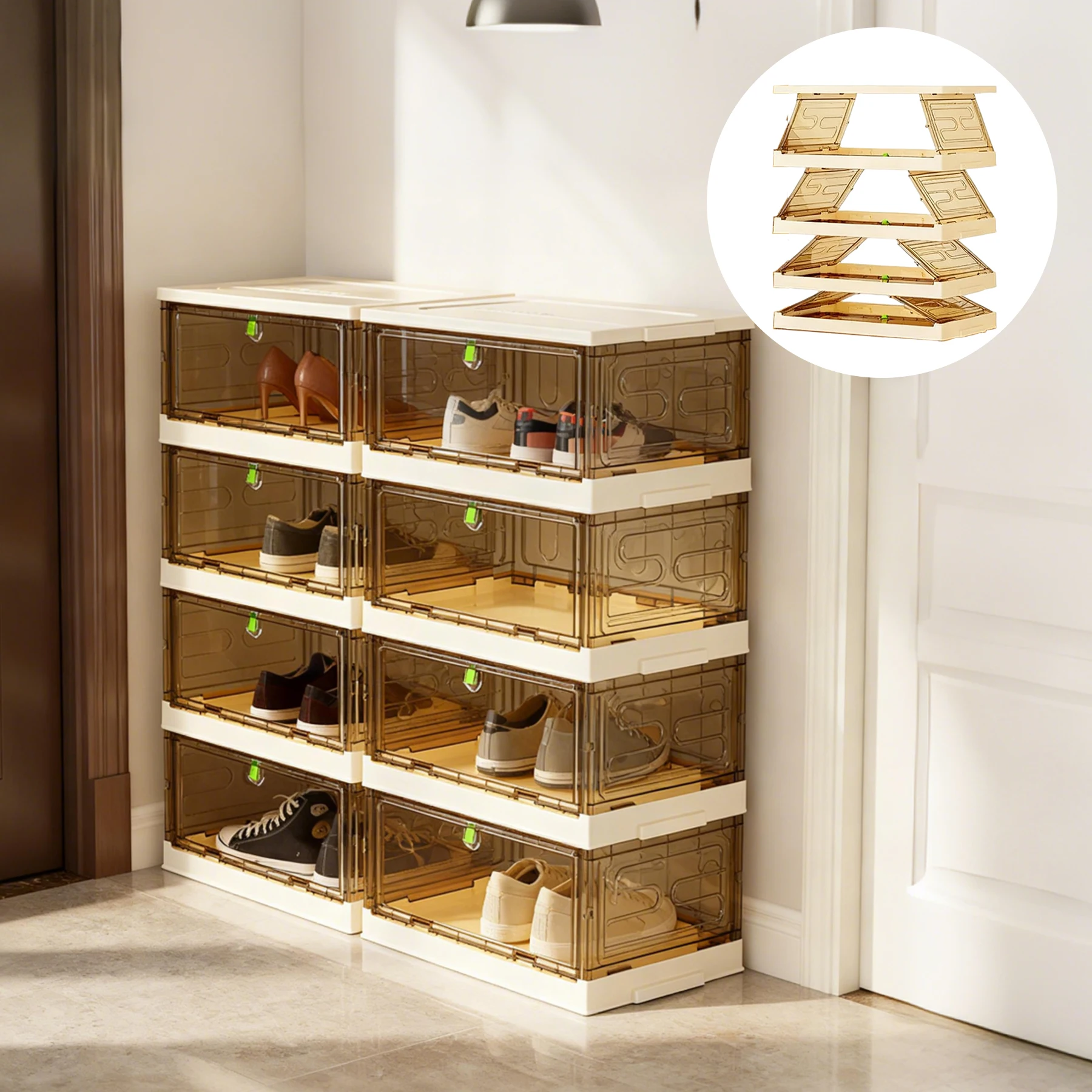 Plastic Foldable Portable Multi-Layer Collapsible Shoe Storage Cabinet Transparent Design Large Capacity Household Shoe