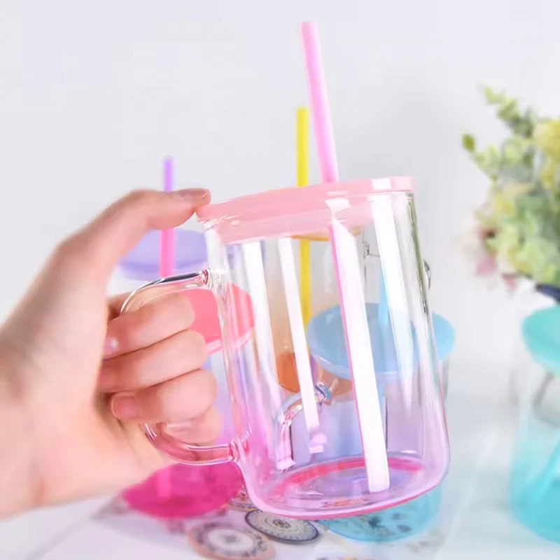 Hot Selling 16oz Sublimation Gradient Color Water Glass Cup With New Lids and Straw Cool Custom Glass Mug