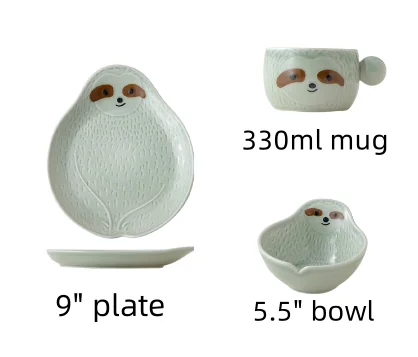 Creative hand-painted cute style kitchen porcelain tableware cartoon kids ceramic dinnerware set for home or gifts