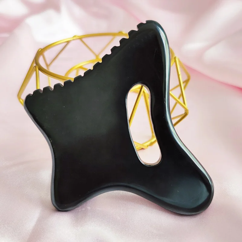 LLY Natural Black Sibin Stone Scraping Massage Tools - 2 Pack Mushroom Gua Sha For Face & Body